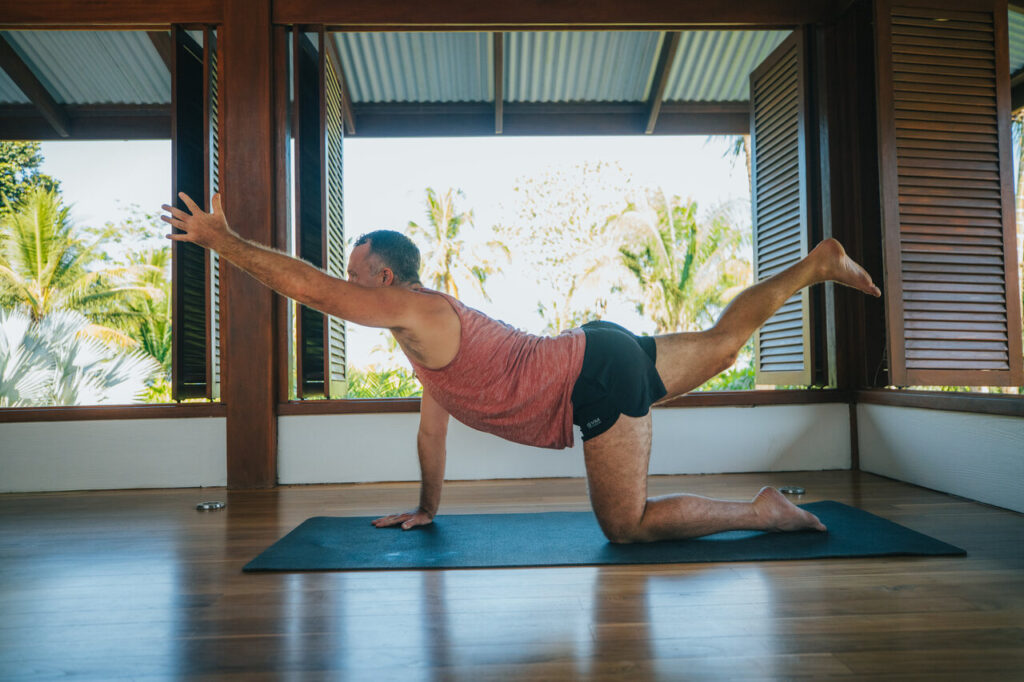 bird dog pose quadruped yogi aaron