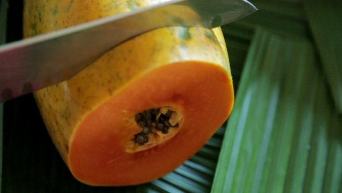 papaya getting sliced
