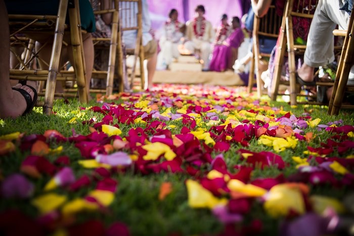 Costa Rica Destination Wedding Aisle With Flowers on the Ground | Blue Osa