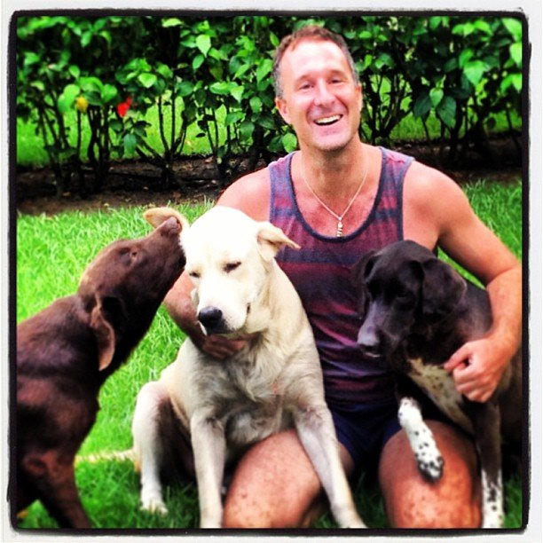 Yogi Aaron at Blue Osa Yoga Retreat in Costa Rica with dogs