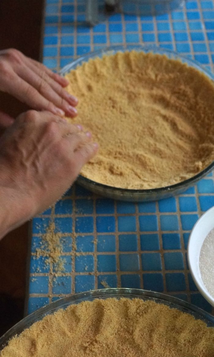 Blue Osa Yoga Retreat Peppermint Mocha Pie making the crust