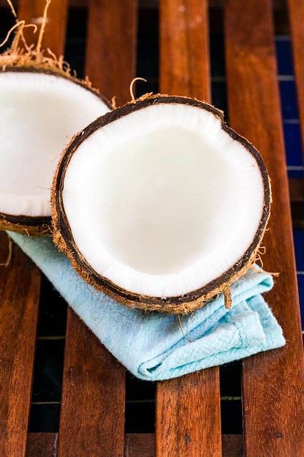 MANGO BANANA COCONUT SMOOTHIE RECIPE BLUE OSA COSTA RICA YOGA coconut in half