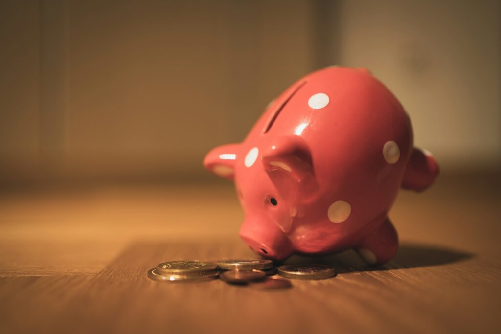 pink pig coin bank on brown wooden table can't afford teacher training excuse